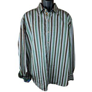 Robert Graham Mens Striped Long Sleeve Button-Up Shirt Size XL Multi-Color